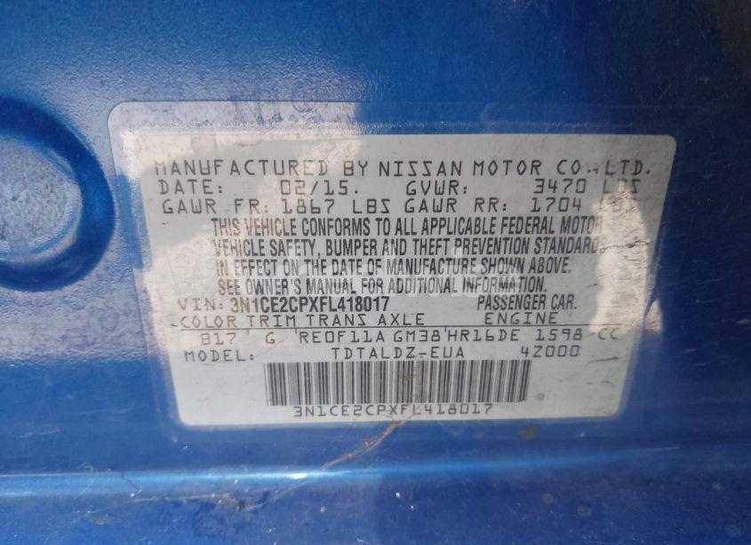 Photo 9 of 2015 Nissan Versa NOTE S (SR)/S PLUS/SL/SR/SV (VIN 3N1CE2CPXFL418017)