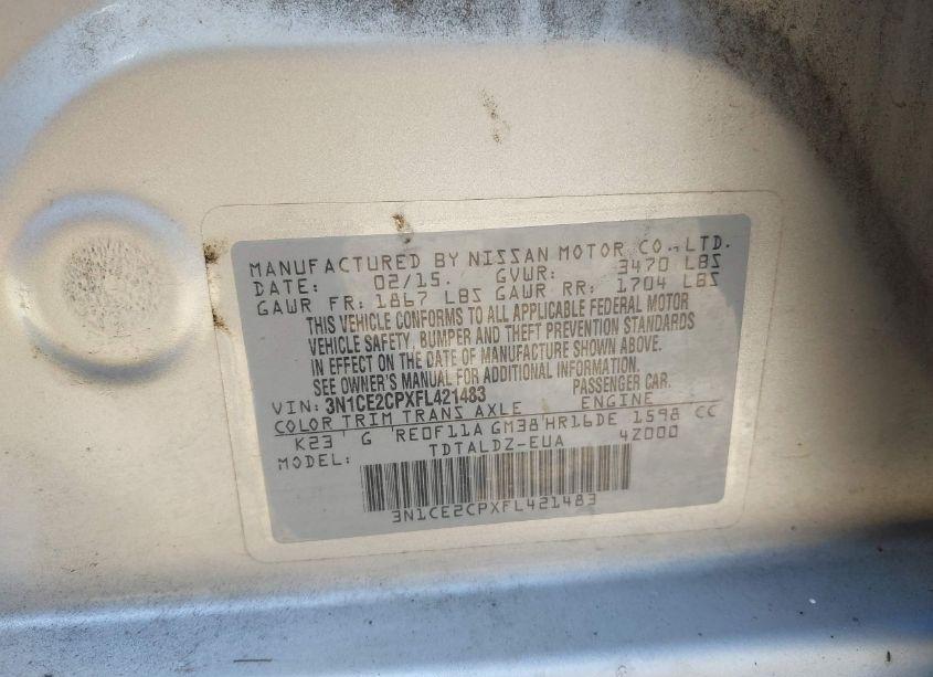 Photo 9 of 2015 Nissan Versa NOTE S (SR)/S PLUS/SL/SR/SV (VIN 3N1CE2CPXFL421483)