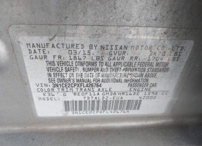 Photo 9 of 2015 Nissan Versa NOTE SV (VIN 3N1CE2CPXFL426764)