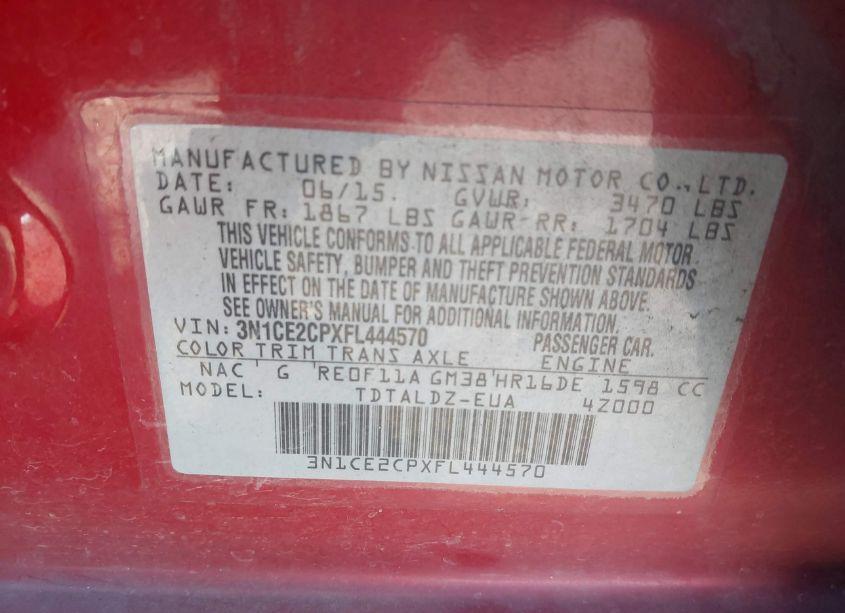 Photo 9 of 2015 Nissan Versa NOTE SV (VIN 3N1CE2CPXFL444570)