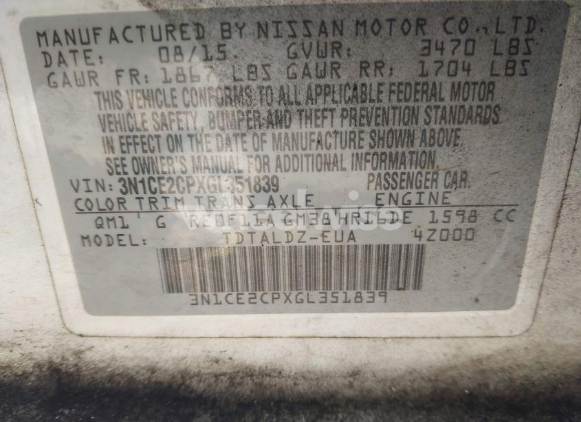 Photo 9 of 2016 Nissan Versa NOTE S (SR)/S PLUS/SL/SR/SV (VIN 3N1CE2CPXGL351839)