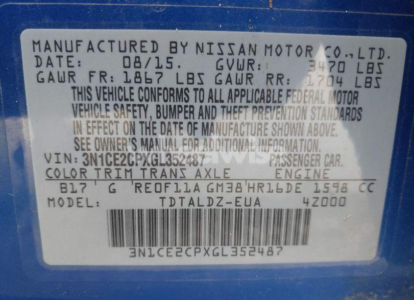 Photo 9 of 2016 Nissan Versa NOTE S (SR)/S PLUS/SL/SR/SV (VIN 3N1CE2CPXGL352487)