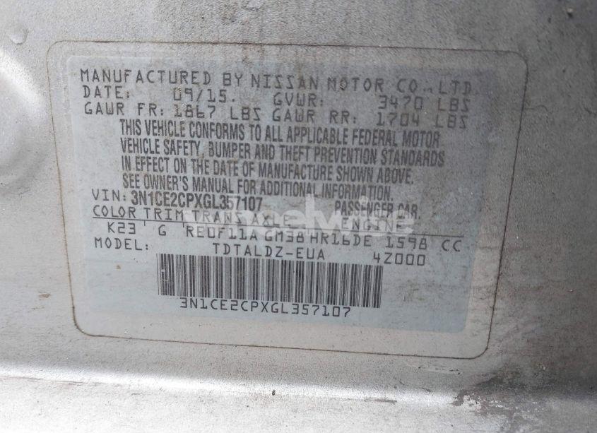 Photo 9 of 2016 Nissan Versa NOTE S (SR)/S PLUS/SL/SR/SV (VIN 3N1CE2CPXGL357107)