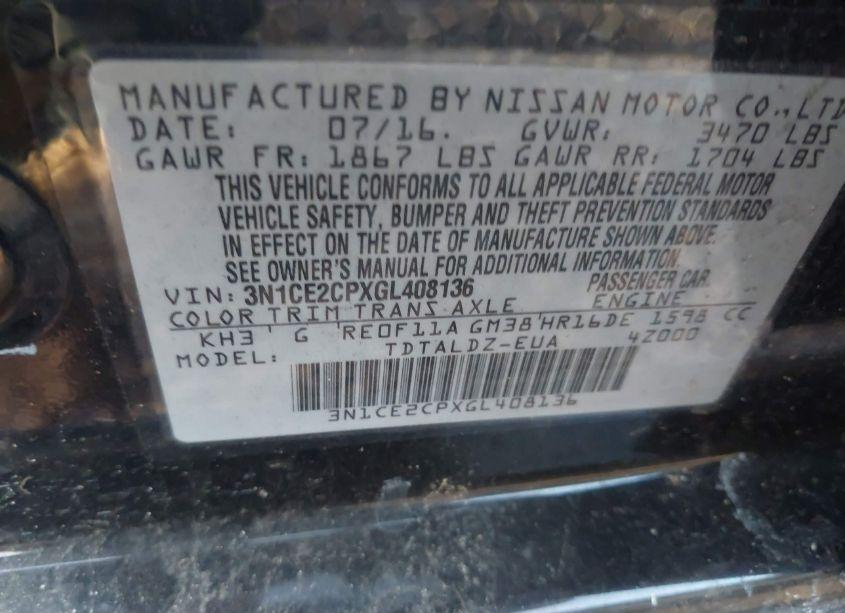 Photo 9 of 2016 Nissan Versa NOTE S (SR)/S PLUS/SL/SR/SV (VIN 3N1CE2CPXGL408136)