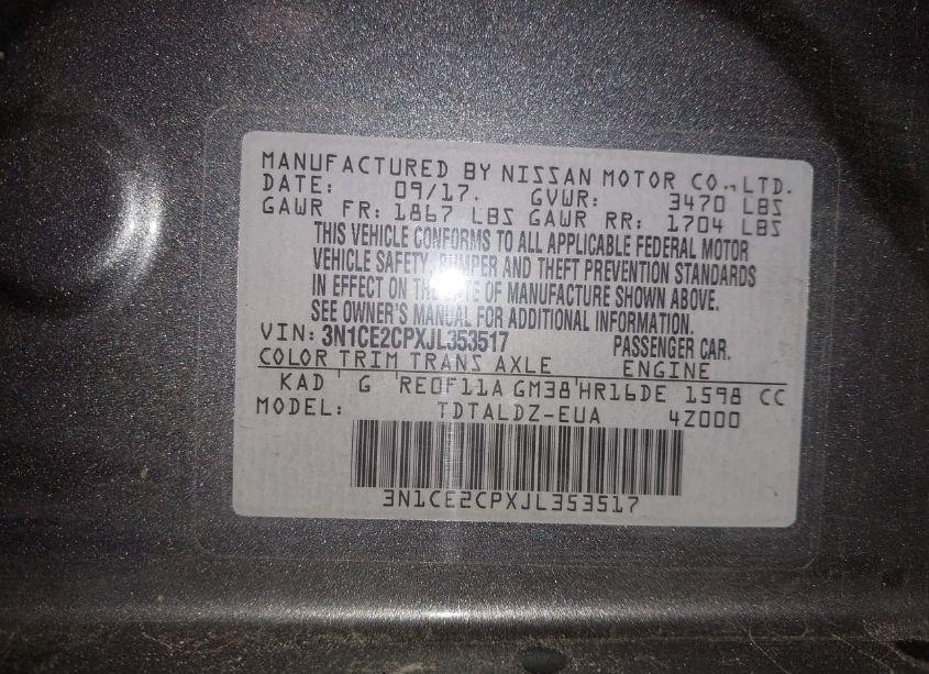 Photo 9 of 2018 Nissan Versa NOTE SV (VIN 3N1CE2CPXJL353517)