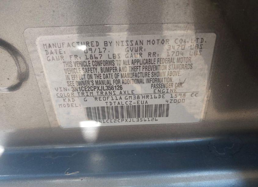 Photo 9 of 2018 Nissan Versa NOTE S (VIN 3N1CE2CPXJL356126)