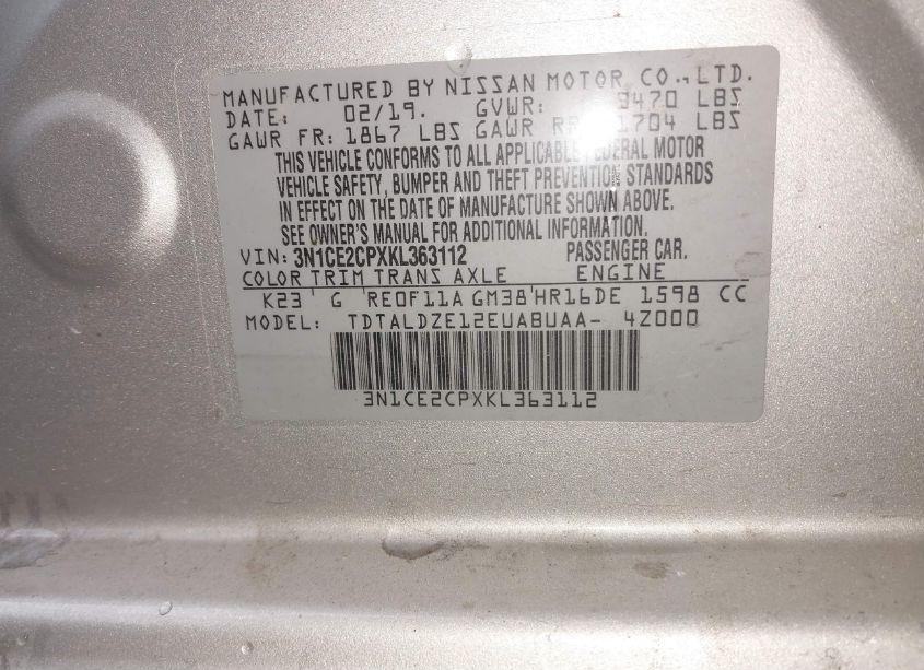 Photo 9 of 2019 Nissan Versa NOTE SV (VIN 3N1CE2CPXKL363112)