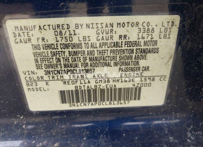 Photo 9 of 2012 Nissan Versa 1.6 SV (VIN 3N1CN7AP0CL813657)