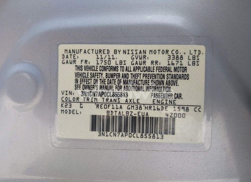 Photo 9 of 2012 Nissan Versa 1.6 SV (VIN 3N1CN7AP0CL855813)