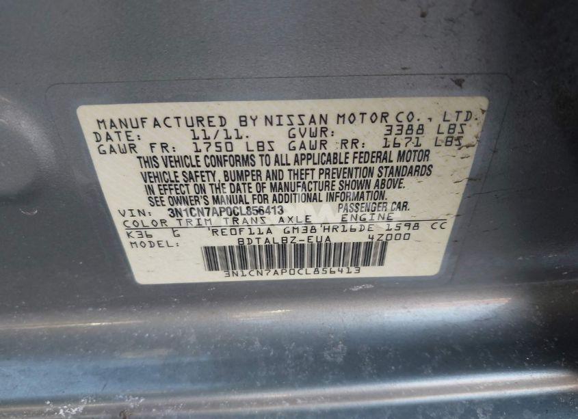 Photo 9 of 2012 Nissan Versa 1.6 SV (VIN 3N1CN7AP0CL856413)