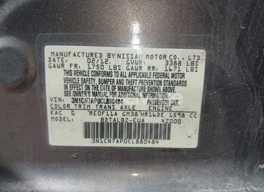 Photo 9 of 2012 Nissan Versa 1.6 SV (VIN 3N1CN7AP0CL880484)