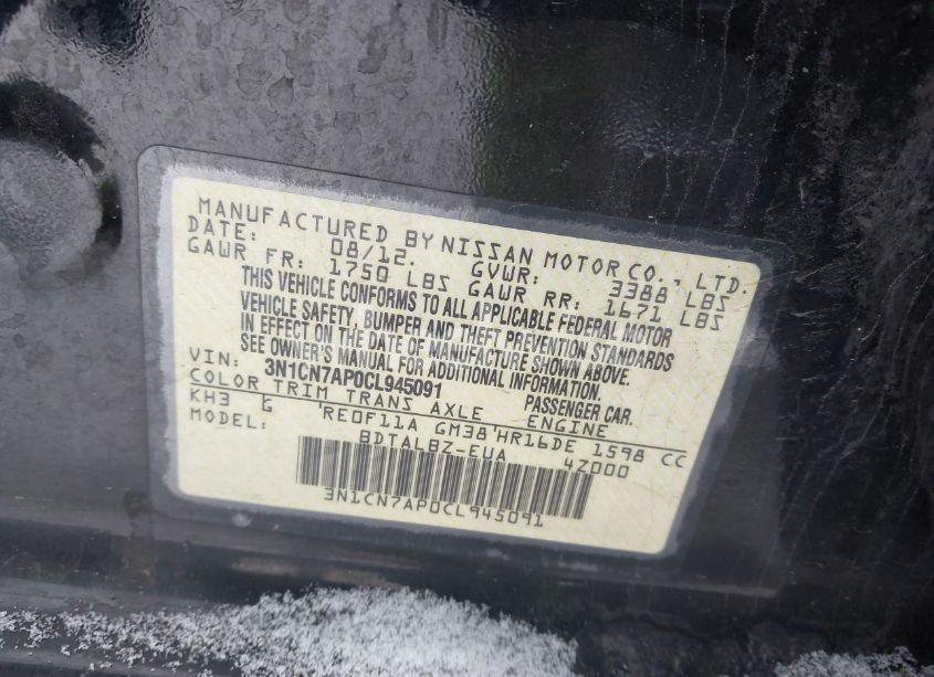 Photo 9 of 2012 Nissan Versa 1.6 SV (VIN 3N1CN7AP0CL945091)