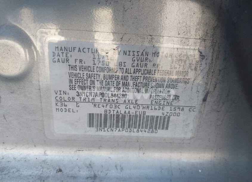 Photo 9 of 2013 Nissan Versa 1.6 S (VIN 3N1CN7AP0DL844280)