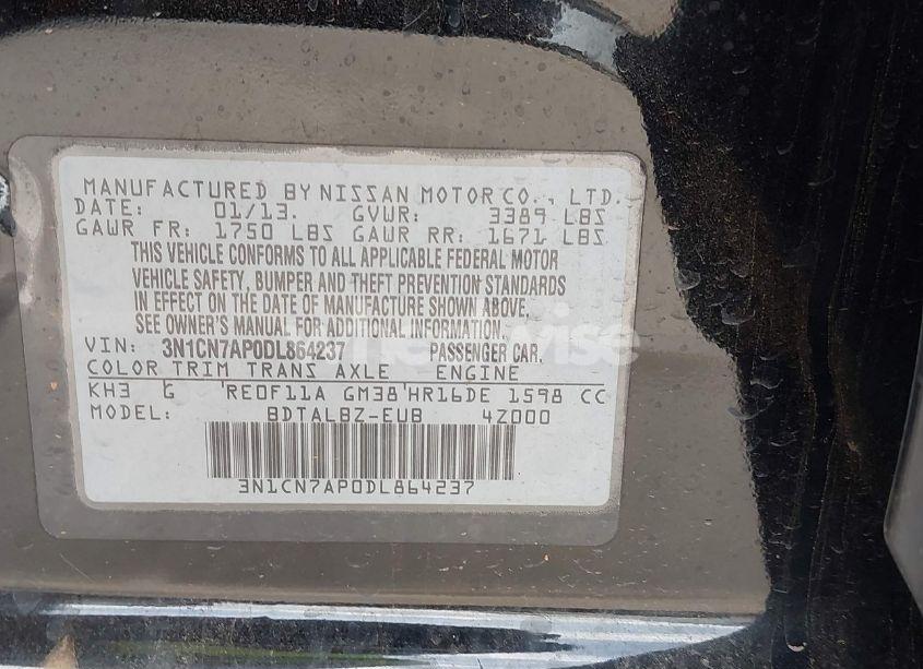 Photo 9 of 2013 Nissan Versa 1.6 SV (VIN 3N1CN7AP0DL864237)