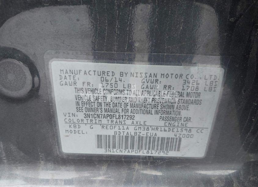 Photo 9 of 2015 Nissan Versa 1.6 SV (VIN 3N1CN7AP0FL817292)