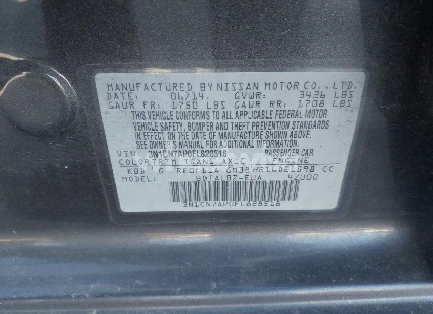 Photo 9 of 2015 Nissan Versa 1.6 SV (VIN 3N1CN7AP0FL828518)