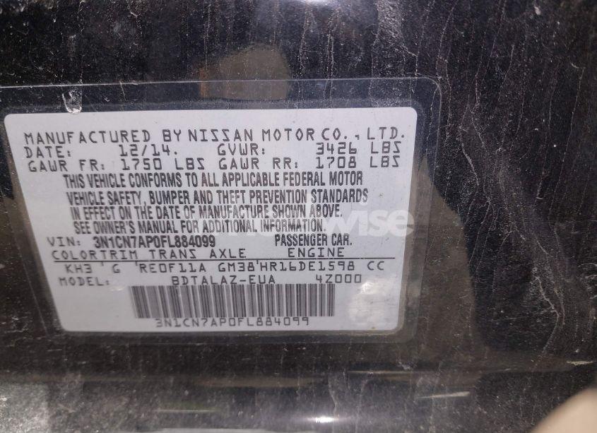 Photo 9 of 2015 Nissan Versa 1.6 S+ (VIN 3N1CN7AP0FL884099)