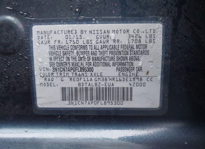 Photo 9 of 2015 Nissan Versa 1.6 SV (VIN 3N1CN7AP0FL895300)