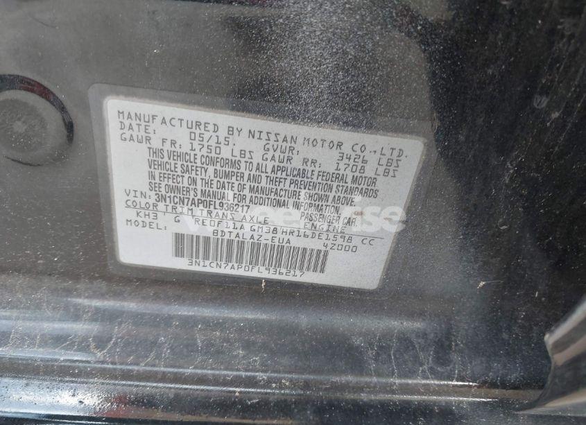 Photo 9 of 2015 Nissan Versa 1.6 S+ (VIN 3N1CN7AP0FL936217)