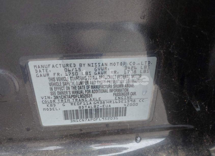 Photo 9 of 2015 Nissan Versa 1.6 SV (VIN 3N1CN7AP0FL952031)