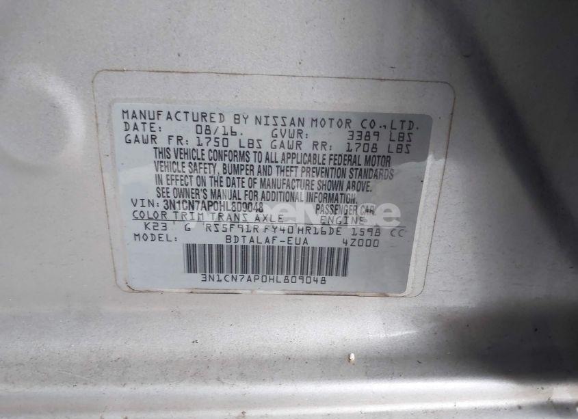 Photo 9 of 2017 Nissan Versa 1.6 S (VIN 3N1CN7AP0HL809048)