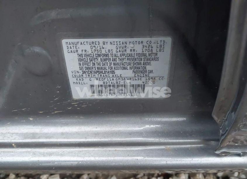 Photo 9 of 2017 Nissan Versa 1.6 S/1.6 S+/1.6 SL/1.6 SV (VIN 3N1CN7AP0HL814105)