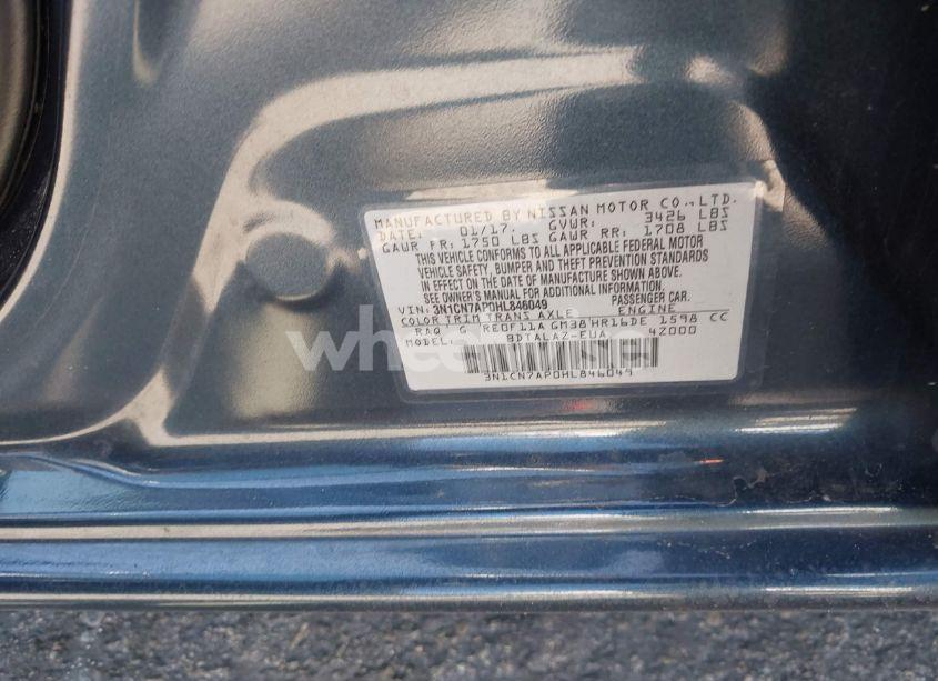 Photo 9 of 2017 Nissan Versa 1.6 S+ (VIN 3N1CN7AP0HL846049)