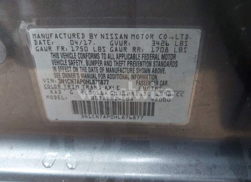 Photo 9 of 2017 Nissan Versa 1.6 SV (VIN 3N1CN7AP0HL876877)