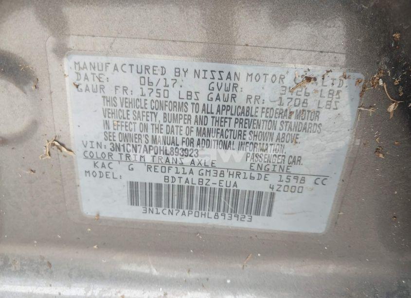 Photo 9 of 2017 Nissan Versa 1.6 SV (VIN 3N1CN7AP0HL893923)