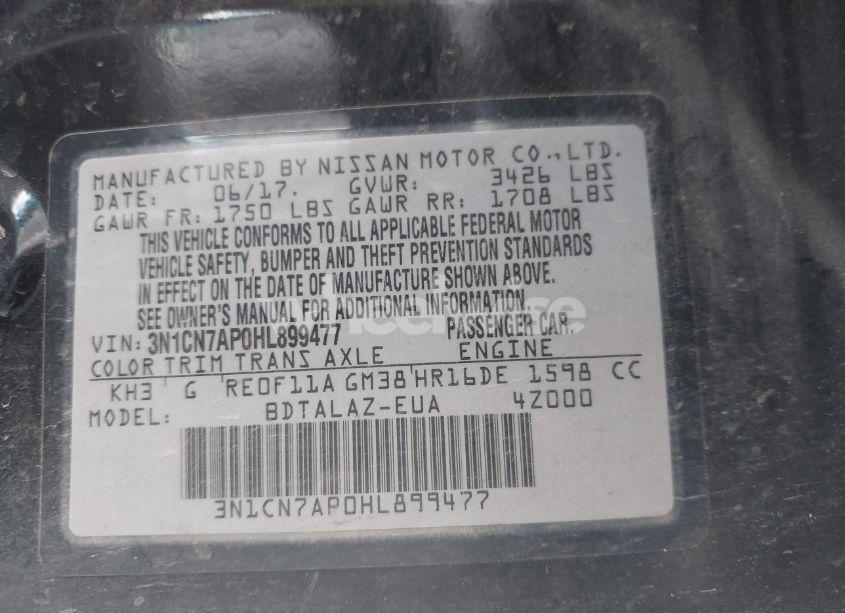 Photo 9 of 2017 Nissan Versa 1.6 S+ (VIN 3N1CN7AP0HL899477)