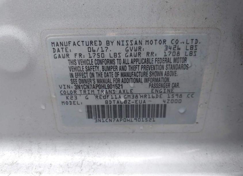 Photo 9 of 2017 Nissan Versa 1.6 SV (VIN 3N1CN7AP0HL901521)