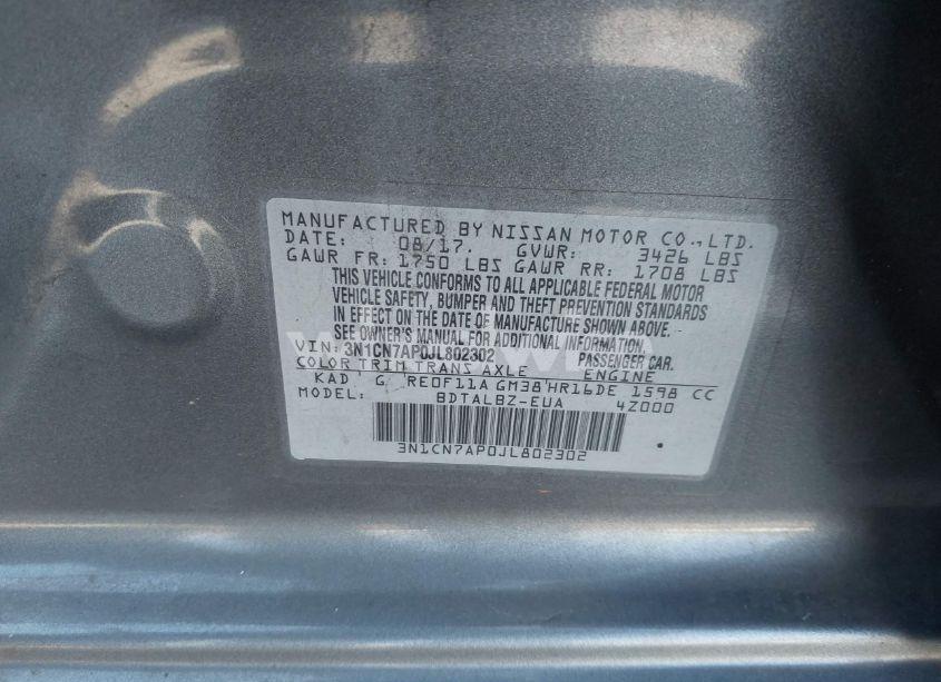 Photo 9 of 2018 Nissan Versa 1.6 SV (VIN 3N1CN7AP0JL802302)