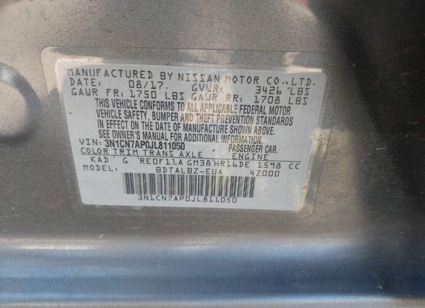 Photo 9 of 2018 Nissan Versa 1.6 SV (VIN 3N1CN7AP0JL811050)