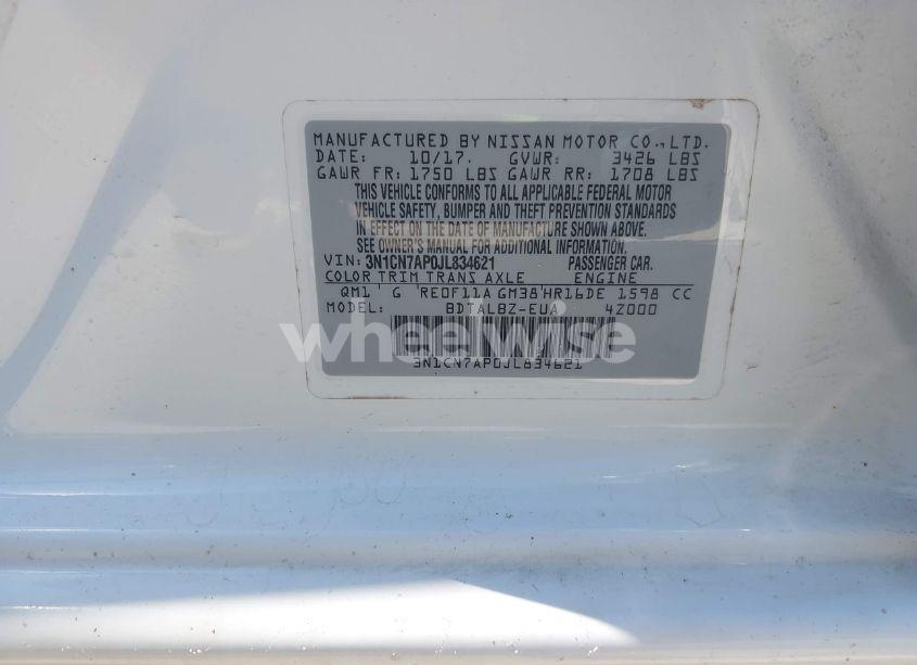 Photo 9 of 2018 Nissan Versa 1.6 SV (VIN 3N1CN7AP0JL834621)