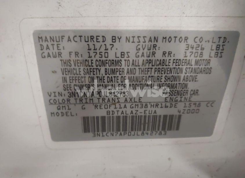 Photo 9 of 2018 Nissan Versa 1.6 S+ (VIN 3N1CN7AP0JL842783)