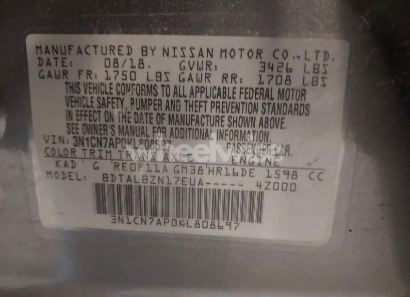 Photo 9 of 2019 Nissan Versa 1.6 SV (VIN 3N1CN7AP0KL808697)