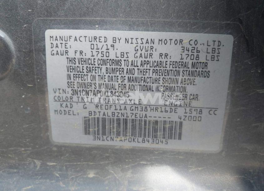 Photo 9 of 2019 Nissan Versa 1.6 SV (VIN 3N1CN7AP0KL843045)