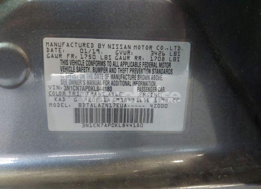 Photo 9 of 2019 Nissan Versa 1.6 S+ (VIN 3N1CN7AP0KL844180)