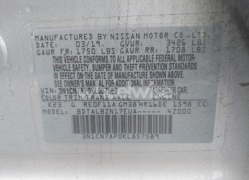 Photo 9 of 2019 Nissan Versa 1.6 SV (VIN 3N1CN7AP0KL857589)