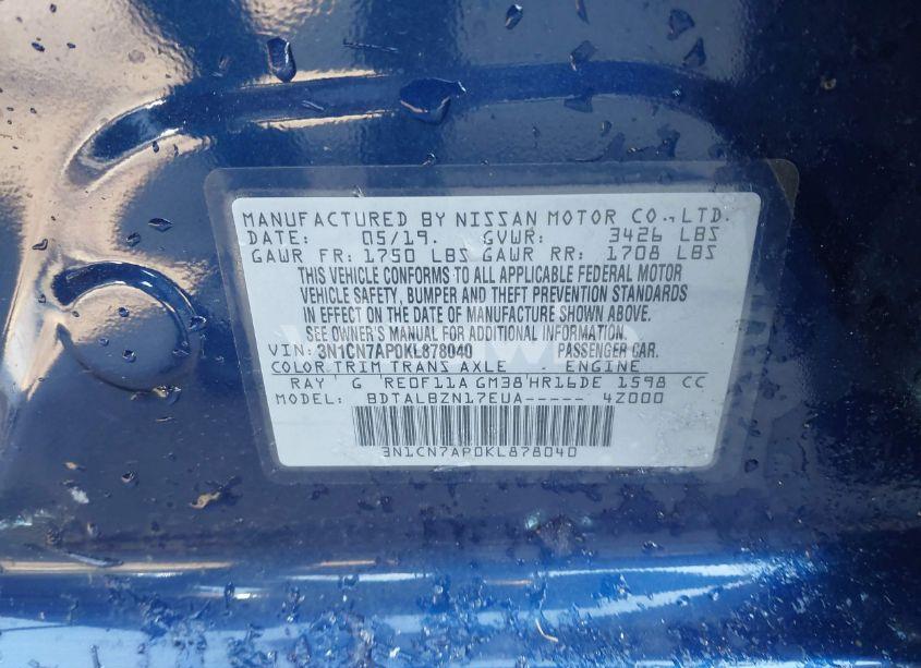 Photo 9 of 2019 Nissan Versa 1.6 SV (VIN 3N1CN7AP0KL878040)