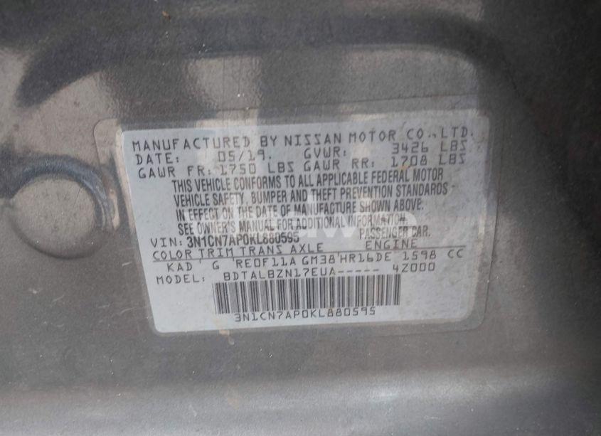 Photo 9 of 2019 Nissan Versa 1.6 SV (VIN 3N1CN7AP0KL880595)