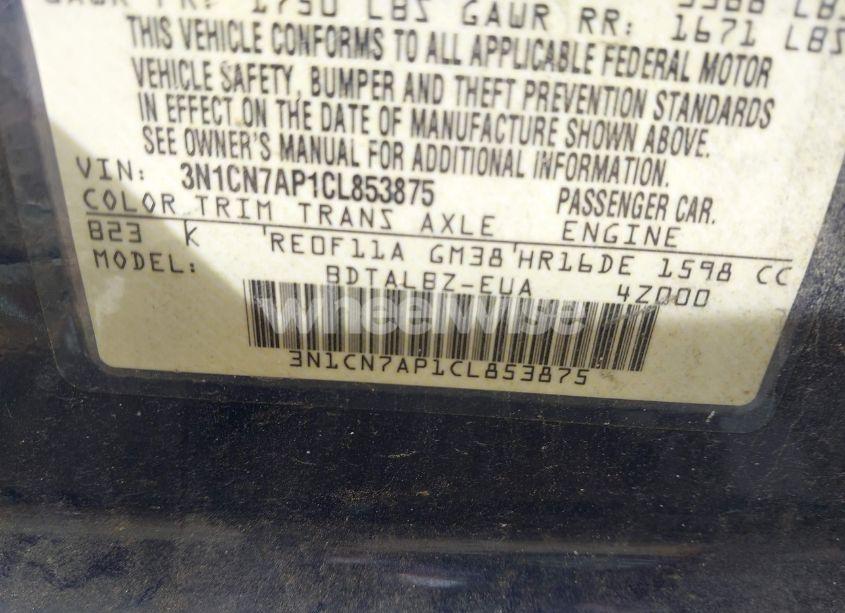 Photo 9 of 2012 Nissan Versa 1.6 SV (VIN 3N1CN7AP1CL853875)