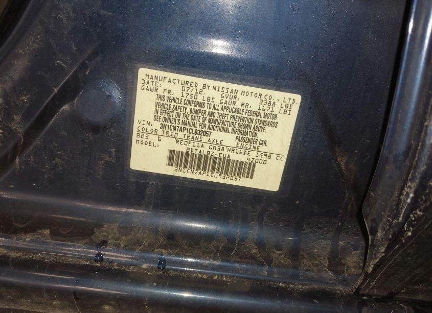 Photo 9 of 2012 Nissan Versa 1.6 SV (VIN 3N1CN7AP1CL932057)