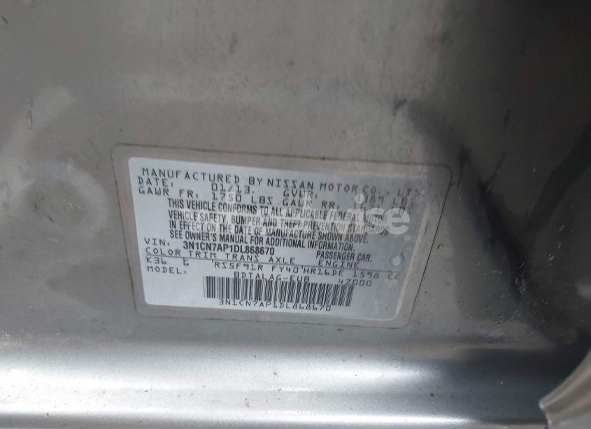 Photo 9 of 2013 Nissan Versa 1.6 S (VIN 3N1CN7AP1DL868670)