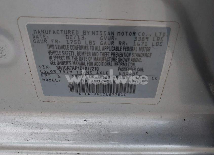 Photo 9 of 2013 Nissan Versa 1.6 SV (VIN 3N1CN7AP1DL877210)