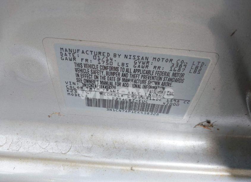 Photo 9 of 2014 Nissan Versa 1.6 SV (VIN 3N1CN7AP1EK458328)