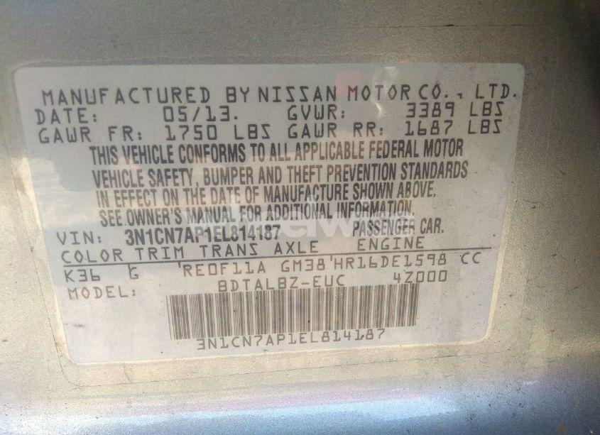 Photo 9 of 2014 Nissan Versa 1.6 SV (VIN 3N1CN7AP1EL814187)