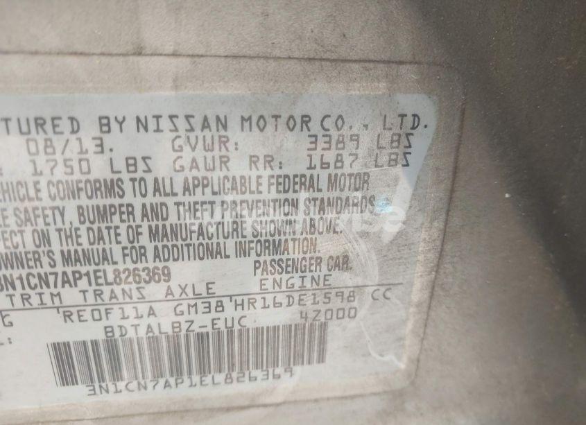 Photo 9 of 2014 Nissan Versa 1.6 SV (VIN 3N1CN7AP1EL826369)