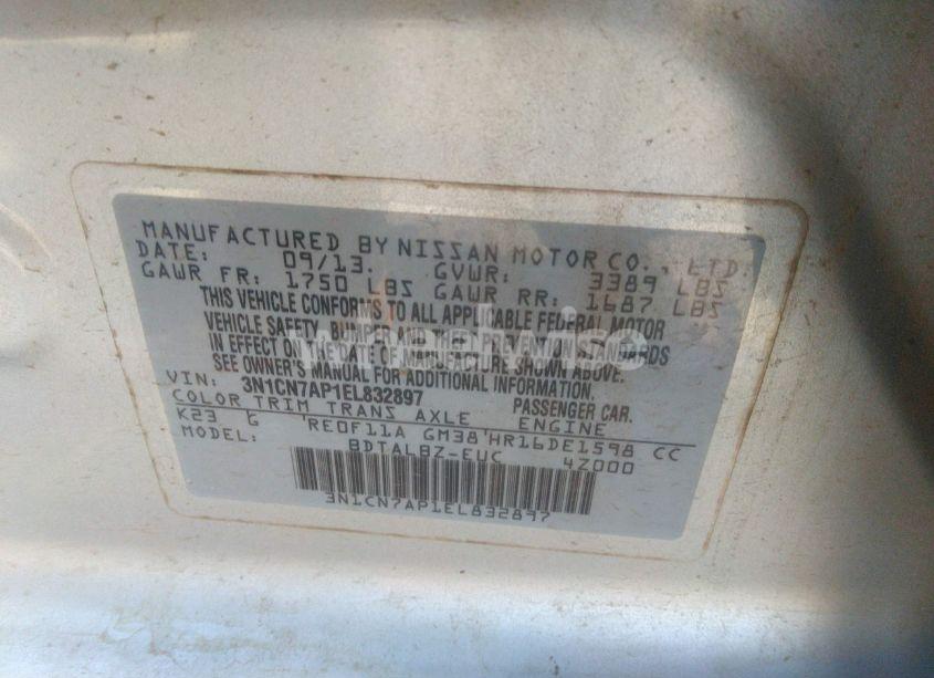 Photo 9 of 2014 Nissan Versa 1.6 SV (VIN 3N1CN7AP1EL832897)