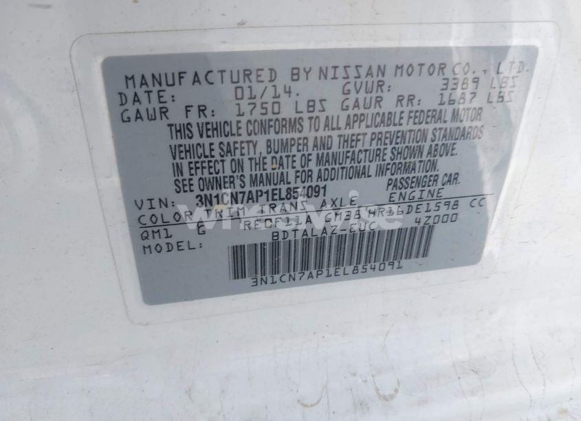 Photo 9 of 2014 Nissan Versa 1.6 S+ (VIN 3N1CN7AP1EL854091)